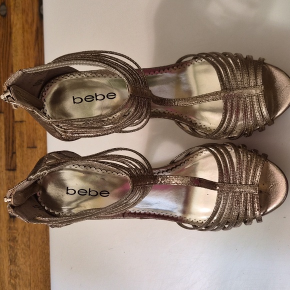 Bebe Gold Strappy Platform Heels - Picture 2 of 3